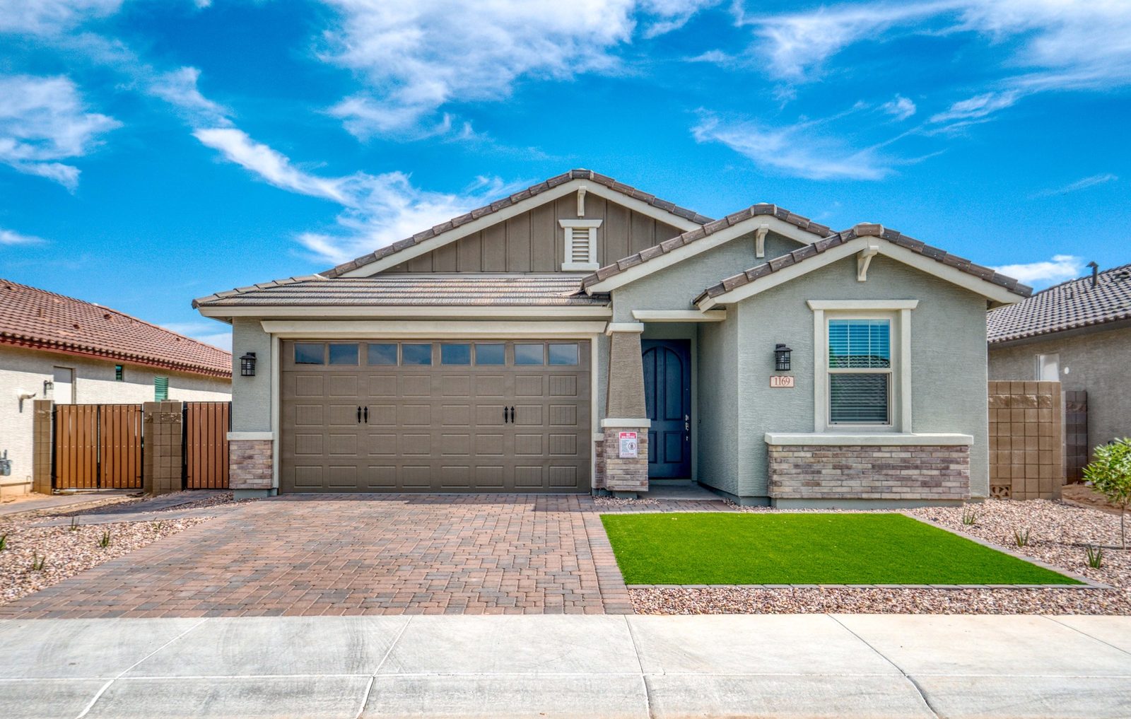 New single-story home with a two-car garage door